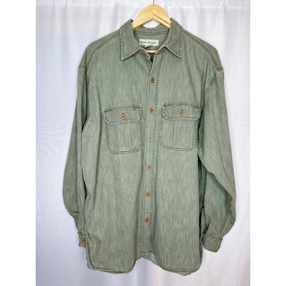 VTG Banana Republic Mill Valley Safari Shirt LARGE Outdoor Travel 80s Workwear